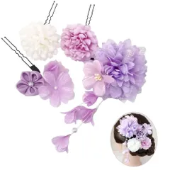 結婚式 人式 七五三 卒業式 成人式舞妓風 和装小物 ヘアアクセサリ つまみ細工 振り袖 ヘアクリップ 浴衣 和装 フラワー 着物 髪留め 高級造花 (パープルpurple) 和風髪飾り