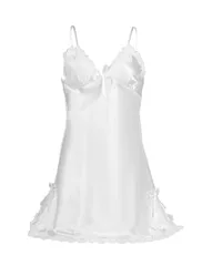 uxcell サテン レース スリップ キャミソール セクシー ワンピース ベビードール ランジェリー レディース ホワイト レース M