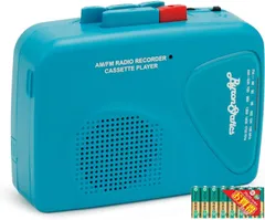 《おでかけセット》ByronStatics ポータブルカセットプレイヤー 日本語説明書 & 単３乾電池８本 レコーダー FM AM ラジオ ウォークマン テーププレーヤー 内蔵マイク 外部スピーカー USB電源コード イヤホン付属 (ティール) [ティール]