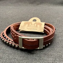 レザーブレスレット腕周り20センチまで対応牛革製キャメル