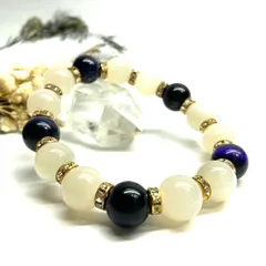 ムーンストーン&パープルタイガーアイ パワーストーン ブレスレット 天然石ブレス (ゴールド) 12mm メンズ　レディース 男性 女性 6月誕生石 恋愛運 恋人 夫婦円満 縁結び 数珠  □