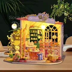 ドールハウス キット DIY ケーキ カフェ ミニチュア アンティーク風 かわいい おしゃれ  レトロ ナチュラル レトロ インテリア 北欧 ヴィラモデル デコレーション クラフト 贈り物 ギフト プレゼント 雑貨 リビング 21×28×27cm