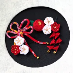 ❁椿＆紅白梅着物・浴衣髪飾り❁大人かわいいつまみ細工アクセサリー・卒業式・成人式・七五三和装髪飾り・花火・夏祭り・記念日・行事・つまみ細工髪飾り・ヘアアクセサリー