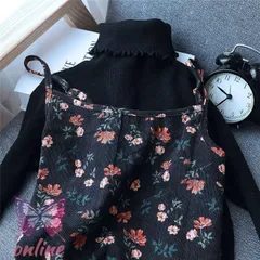 ワンピース コーデュロイキャミソールワンピース レディース 花柄 ロング インナー 重ね着 レイヤード キャミ Aライン ゆったり おしゃれ 体型カバー 秋 冬