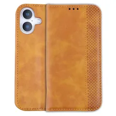 iPhone16 ケース 手帳 チェック柄 合革 レトロ 手帳 ケース 【Color】キャメル