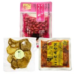 ご飯のおとも 3種 Bセット（おかずがっこ（甘辛）・ちょろぎりんご酢漬・燻りがっこの松前漬）【ポスト投函でお届け】