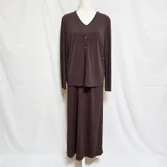#anc レリアン Leilian セットアップ 13+ 茶系 ロング スリーピース スカートスーツ 薄手 半袖 Vネック 大きいサイズ レディース [957636]