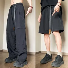 ハーフパンツ メンズ ロングパンツ 2way 2種類丈 切り替え ロング丈 ハーフ丈 ウエストゴム ボトムス 無地 快適 通気性 軽量nuol752