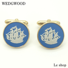 WEDGWOOD ウェッジウッド カフス 帆船モチーフ ゴールド ブルー 中古