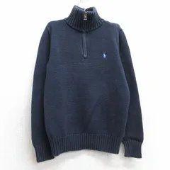古着 ラルフローレン 長袖 ブランド ハーフジップ セーター キッズ ボーイズ 子供服 ワンポイントロゴ 紺 ネイビー 25mar26
