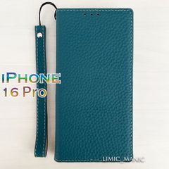 iPhone 16 Pro 手帳型 スマホ ケース マグネット 本革 レザー 磁石 マグネット式 グリーン 緑 アイフォン