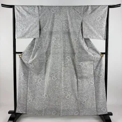 【美品】 大島紬 身丈162cm 裄丈66cm M 袷 桑原啓之助 白大島紬 落款 証紙 草花 楽園 灰色 正絹 逸品 【中古】