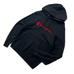 Champion チャンピオン スウェット プルオーバー パーカー フーディー ブラック レッド 刺繍ロゴ L 秋冬 スポーツ ストリート 古着■AE357