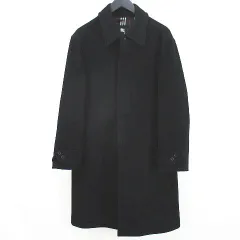 バーバリーブラックレーベル BURBERRY BLACK LABEL BMC70-500-09 ステンカラーコート ロング丈 M ブラック 黒 裏地チェック柄 比翼ボタン 三陽商会 ウール 毛 カシミヤ混のサムネイル