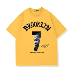 バスケットボール ブルックリン・ネッツ ケビン・デュラント プリントTシャツメンズ 夏用 ゆったり半袖トップス イエロー