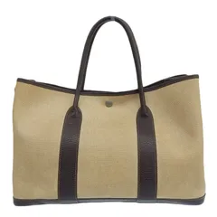 エルメス HERMES ガーデンパーティPM トートバッグ トワルアッシュ レザー ベージュ ブラウン □F刻印 2002年 中古 新入荷 HE1079