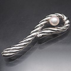 A063 本真珠 9mm珠 パール SILVER刻印 ブローチ デザイン シルバー コサージュ 6月誕生石