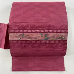 開き名古屋帯 八寸 京都 西陣 組織 全通 金糸 濃赤紫 新古品 kp1530 