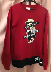 古着　୨୧⑅  BETTY BOOP   ベティブープ  ベティちゃん　ロンT    ロングスリーブTシャツ  SIZE  L プリント　刺繍ロゴ   オーバーサイズ ⑅୨୧