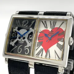 【電池交換済／稼働品】ヴィヴィアンウエストウッド 腕時計 デュアルタイム スカル＆ハート VW-9038 スクエア メンズ レディース TOO FAST TO LIVE アナログ クオーツ 個性的 パンク ロックデザイン クリーニング済 G4