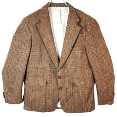80s90sUSA製Harris TweedハリスツイードジャケットウールテーラードジャケットランズエンドLAND‘SEND茶色ブラウンくるみボタンvintageヴィンテージ41214