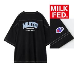 ミルクフェド チャンピオン tシャツ  Tシャツ milkfed MILKFED × COLLEGE LOGO BIG FOOTBALL TEE 103252011001 レディース champion ティーシャツ ブランド ティシャツ おしゃれ ブラック 黒