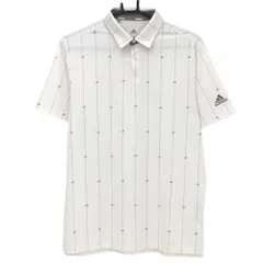 アディダス 半袖ポロシャツ 白×グレー ストライプ ロゴ柄 メンズ M ゴルフウェア adidas