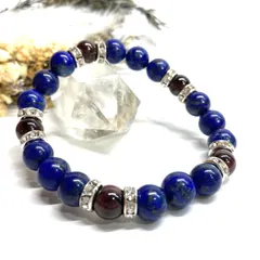 ラピスラズリ&ガーネット パワーストーン ブレスレット 天然石 （シルバー）8mm レディース 女性  数珠ブレス 開運 プレゼント ギフト  [n]