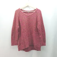 ◇ NATURAL BEAUTY BASIC Vネック 厚手 冬物 ラメ 長袖 ニット サイズM レッド レディース E  【1310130023855】