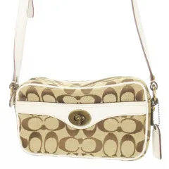 コーチ COACH ショルダーバッグ ポシェット キャンバス レザー 革 シグネチャー ジャカード 白 ホワイト ベージュ 10565 /CK15 ■GY18