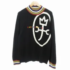 カステルバジャック CASTELBAJAC ニット セーター ロゴ 刺繍 マルチボーダー 4 黒 ブラック /JS