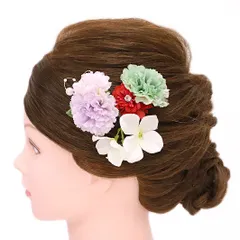 髪飾り 成人式 赤 振袖 前撮り 袴 花 浴衣 夏祭り 花火大会 豪華3点セット 白 紫 薄紫 ピンク 緑 ラインストーン パール おし No.9-4082