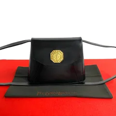 極 美品 YVES SAINT LAURENT イヴサンローラン ヴィンテージ YSL ロゴ 金具 レザー 本革 ミニ ショルダーバッグ ポシェット ブラック 33060