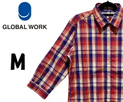 グローバルワーク　七分丈シャツ　チェック柄　レッド　Ｍ　K00159