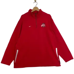 90~00's/90~00年代 NIKE TEAM/ナイキチーム カレッジ刺繍 ハーフジップ プルオーバー スウェット トレーナー 長袖 バック刺繡 ワンポイント刺繡 オーバーサイズ ビッグシルエット ベトナム製 メンズ XL レッド