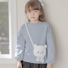 【グレイッシュブルー】ネコポシェットトレーナー TAK キッズ キャサリンコテージ