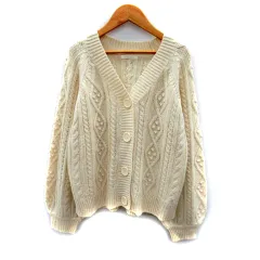 エヘカソポ サマンサモスモス ehka sopo SM2 ニットカーディガン ミドル丈 Vネック 無地 F オフホワイト /SY41 ■MO
