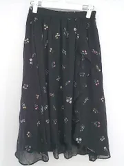 ◇ MISCH MASCH ミッシュマッシュ 花柄 膝下丈 フレア スカート サイズM ブラック グリーン系 マルチ レディース P  【1302010009455】