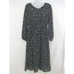 ◇ earth music&ecology 花柄 フラワー 長袖 ロング ワンピース サイズF ブラック ベージュ レディース  【中古】 【1206020000368】