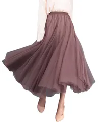 [Dep Club] 在庫限り チュールスカート ロング レディース 膝丈 大きいサイズ ゆったり ふんわり 裏地付き 透けない レース フリル 演奏会 春 春服 (ライトブラウン) [ライトブラウン] [Free Size]