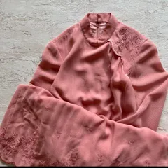 昭和レトロ 花柄 刺繍 ワンピース 秋冬 長袖 ロング丈 古着女子 E2
