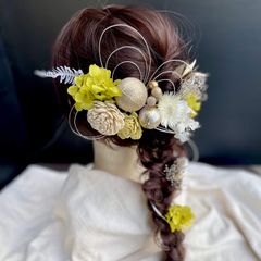 25-001【グリーン✕ホワイト】成人式卒業式ヘアアクセサリー 髪飾りヘアパーツ