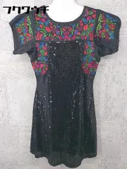 ◇ zara collection スパンコール 花柄 刺繍 半袖 膝丈 ワンピース EUR M USA M MEX 28 ブラック マルチ レディース 【中古】 【1002800482504】
