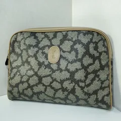 【美品】イヴサンローラン Yves Saint Laurent PVC レザー ジラフ柄 ポーチ セカンドバッグ グレー 3447443e20250224