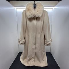 cojanaブルーフォックスファーカラーアルパカ混ウールロングコート9号