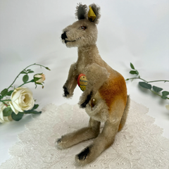 送料無料★シュタイフ★Kangaroo Kangoo 28cm オールID's完品★カンガルーのカングー★Steiff★アンティーク/ビンテージ