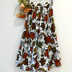 ★ヴィンテージ★花柄フレアスカート【M】 フラワー ウエストゴム ホワイト