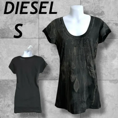DIESEL ディーゼル レディース 半袖カットソー Tシャツ S プリント チュニック RN 93243 CA 25594 総柄 ブラック系  (S16)☆