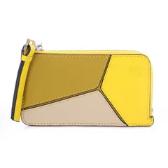 ロエベ LOEWE パズルコインカードホルダー カードケース カード入れ 小銭入れ コインケース コンパクト アナグラム ロゴ 幾何学ライン レザー グレージュ 黄色 イエロー マスタード /BB ■OH