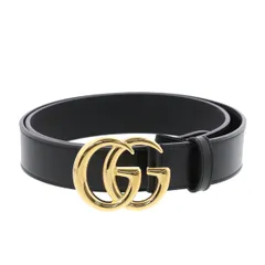 【中古】 GUCCI （グッチ） GGﾏｰﾓﾝﾄ ﾀﾞﾌﾞﾙG ｽﾘﾑﾍﾞﾙﾄ 服飾 ベルト/バックル Double-G Black ブラック leather レザー 414516 unused:S